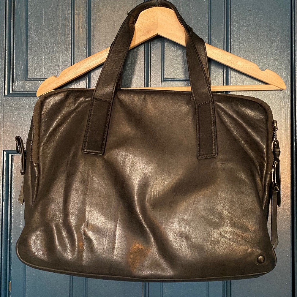 ALL SAINTS Black Leather Messenger Bag